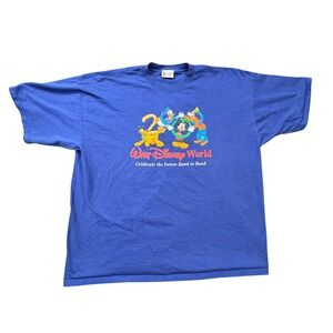 Y2K Walt Disney World T-Shirt Men XXL Blue Mickey Goofy Donald Pluto Graphic Tee
